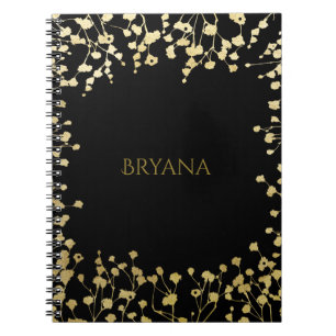 Gold Baby's Breath Floral Elegant Schwarz Notizblock