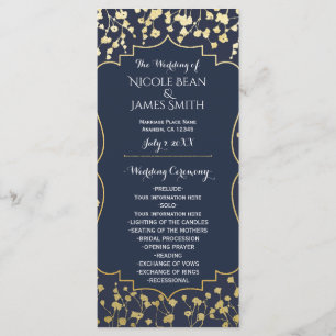 Gold Baby's Breath Florale Blaue Hochzeitsprogramm Programm