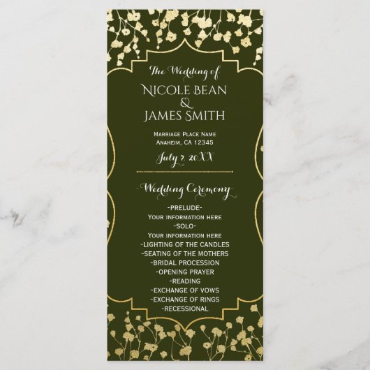 Gold Baby's Breath Florale Olive Hochzeitsprogramm Programm (Vorderseite)