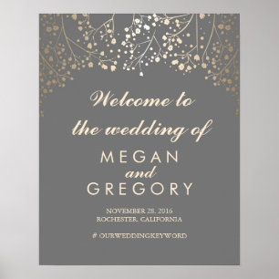 Gold Baby's Breath Hochzeit Willkommensschild Post Poster