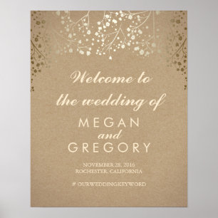 Gold Baby's Breath Hochzeit Willkommensschild Post Poster