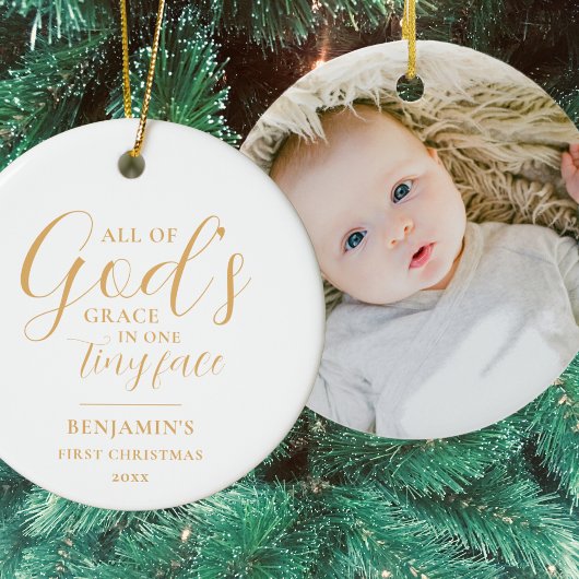 Gold Baby's First Christmas Religious Weihnachten Keramik Ornament