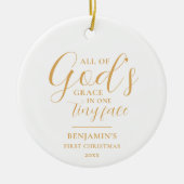 Gold Baby's First Christmas Religious Weihnachten Keramik Ornament (Vorne)