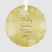 Gold Baby's First Christmas Snowflakes Foto Ornament (Rückseite)