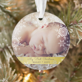 Gold Baby's First Christmas Snowflakes Foto Ornament