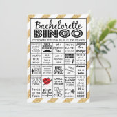 Gold Bachelorette Bingo, Party Game, Challenge Einladung (Stehend Vorderseite)