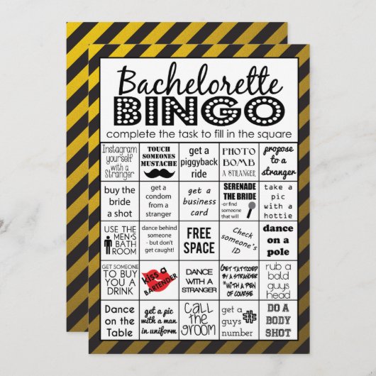Gold Bachelorette Bingo, Party Game, Challenge Einladung (Vorne/Hinten)