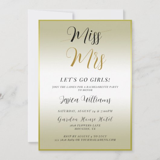 Gold Bachelorette Einladung (Vorderseite)