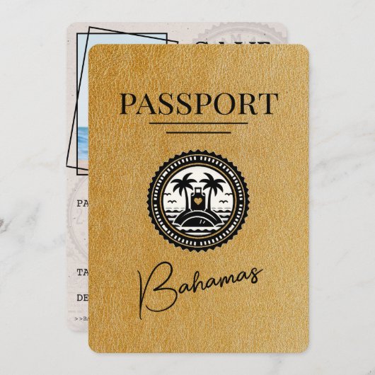 Gold Bahamas Passport Save the Date (Vorne/Hinten)