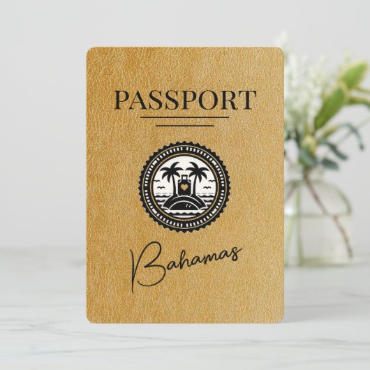 Gold Bahamas Passport Save the Date (Stehend Vorderseite)