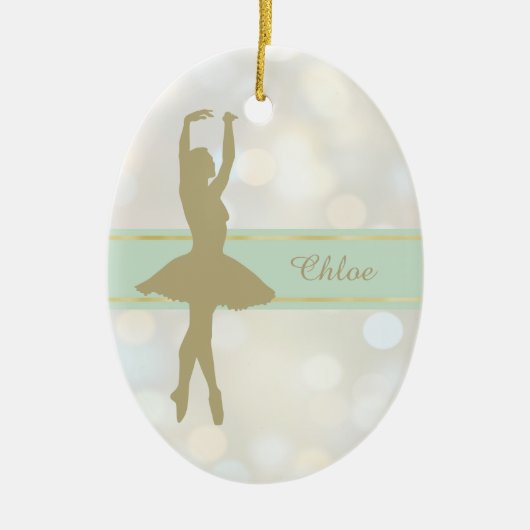 Gold Ballerina Bokeh Weihnachten im Hintergrund Keramik Ornament (Vorne)