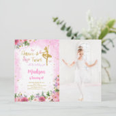 Gold Ballerina Foto Einladung (Stehend Vorderseite)