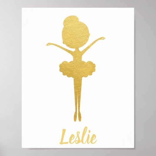 Gold Ballerina Personalisiert Kinderzimmer Poster (Vorne)