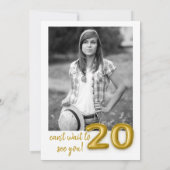 Gold Ballon 20. Geburtstag Foto Einladung (Rückseite)