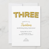 Gold Ballon Dritter Geburtstag Foto Einladung (Vorderseite)