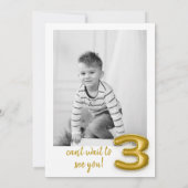 Gold Ballon Dritter Geburtstag Foto Einladung (Rückseite)