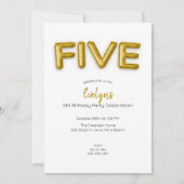 Gold Ballon Fünfte Geburtstags Foto Einladung (Vorderseite)