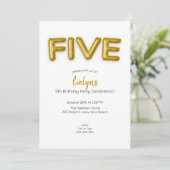 Gold Ballon Fünfte Geburtstags Foto Einladung (Stehend Vorderseite)