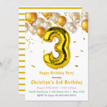 Gold Ballons 3. Geburtstagseinladungen
