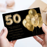 Gold Ballons 50. Geburtstagsparty Black Einladung<br><div class="desc">Gold Ballons 50. Geburtstagsparty Black Invitation Siehe Matching Kollektion im Niche & Nest Store</div>