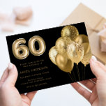Gold Ballons 60. Geburtstagsparty Black Einladung<br><div class="desc">Gold Ballons 60. Geburtstagsparty Black Invitation Siehe Matching Kollektion im Niche & Nest Store</div>