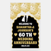 Gold Ballons 60. Hochzeitstag Willkommen Acrylschild (Vorderseite)