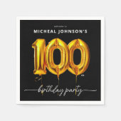 Gold Balloon Black 100. Geburtstagsparty Serviette (Vorderseite)