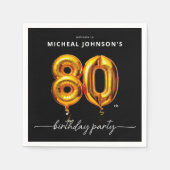 Gold Balloon Black 80. Geburtstagsparty Serviette (Vorderseite)