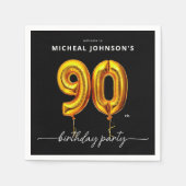 Gold Balloon Black 90. Geburtstagsparty Serviette (Vorderseite)