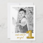 Gold Balloon First Birthday Foto Party Einladung (Rückseite)