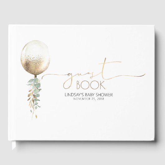 Gold Balloon Garland Baby Dusche Gästebuch (Vorderseite)