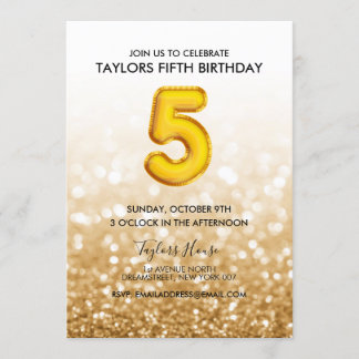 Gold Balloon Gold Glitzer 5. Geburtstagsparty Einladung