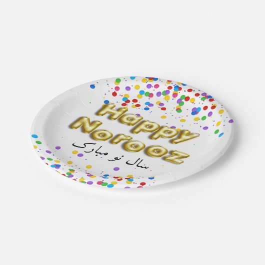 Gold Balloon Happy Norooz Persian New Year Pappteller (Schrägansicht)