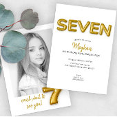 Gold Balloon Siebter Geburtstag Foto Einladung