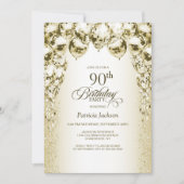 Gold Balloons 90. Geburtstagsparty Einladung (Vorderseite)