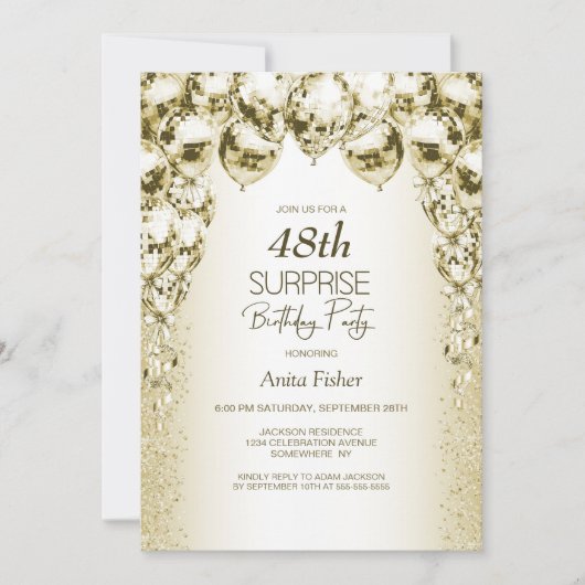 Gold Balloons aller Altersüberraschungen Geburtsta Einladung (Vorderseite)