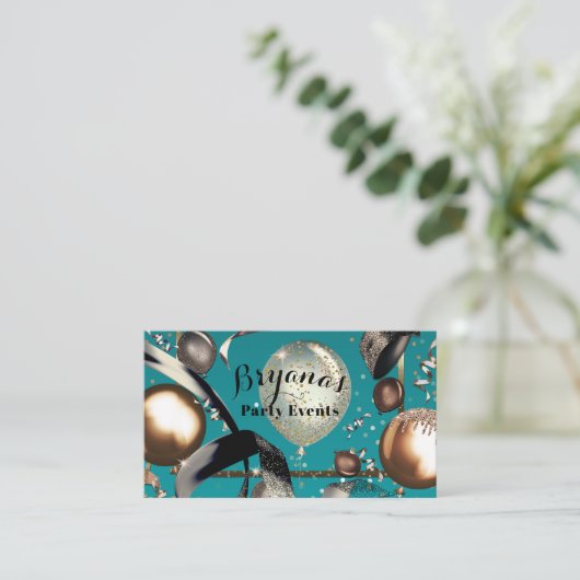 Gold Balloons Aquamarin türkisfarbenes Schwarzes P Visitenkarte (Stehend Vorderseite)