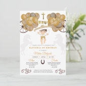 Gold Balloons Baby Charro Mexikanische Taufe Einladung (Stehend Vorderseite)