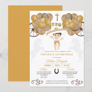 Gold Balloons Baby Charro Mexikanische Taufe Einladung