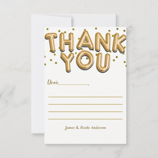 Gold Balloons Confetti Dots Modern Danke Karte (Vorderseite)