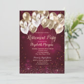 Gold Balloons Dots Red Rtirement Einladung (Stehend Vorderseite)