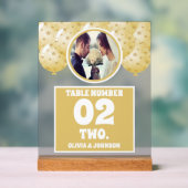 Gold Balloons Foto Hochzeit Tischnummer Mattiert Acrylschild (Neutral)