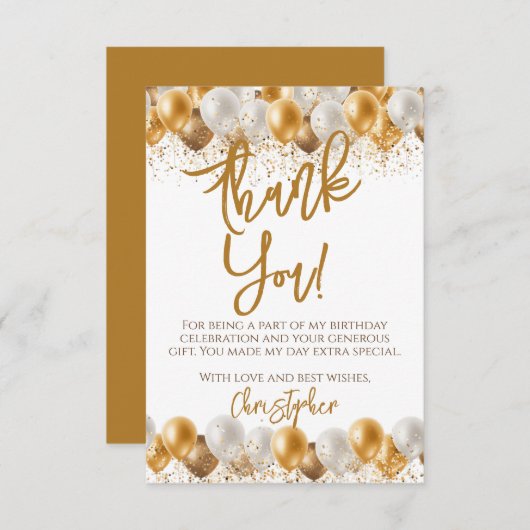 Gold Balloons Geburtstag Dankeskarte (Vorne/Hinten)