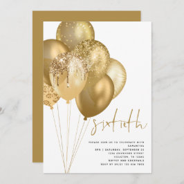 Gold Balloons Glitzer 60. Geburtstagsparty Einladung