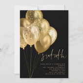 Gold Balloons Glitzer Black 60. Geburtstagsparty Einladung (Vorderseite)