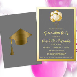 Gold Balloons Graduation Party Folieneinladung
