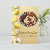 Gold Balloons Happy Birthday Card Einladung (Stehend Vorderseite)