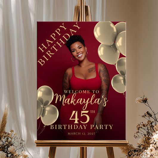 Gold balloons photo birthday welcome poster