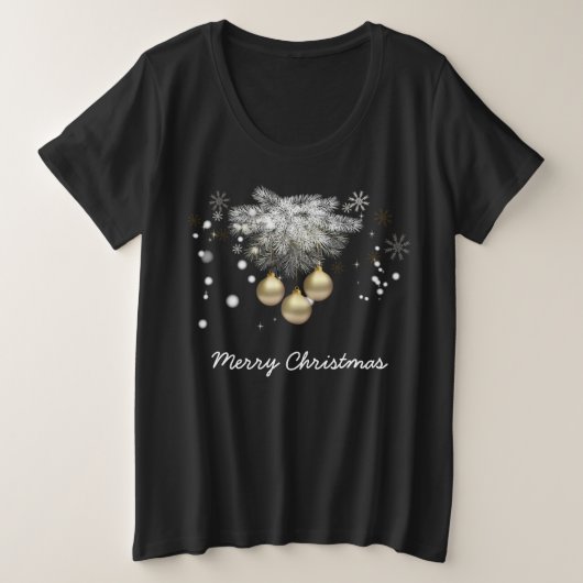 Gold Balls Silber Pine Snowflakes Weiße Weihnachte Große Größe T-Shirt (Design vorne)