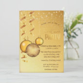 Gold Balls, String Lights Company Christmas Party Einladung (Stehend Vorderseite)
